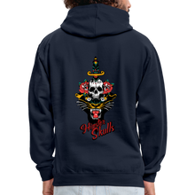 Charger l'image dans la galerie, Sweat-shirt contraste old school hipster skull dague tete de mort panthere yelling - bleu marine/rouge