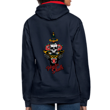 Charger l'image dans la galerie, Sweat-shirt contraste old school hipster skull dague tete de mort panthere yelling - bleu marine/rouge