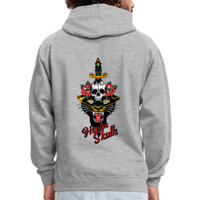 Charger l'image dans la galerie, Sweat-shirt contraste old school hipster skull dague tete de mort panthere yelling - gris chiné/bleu marine