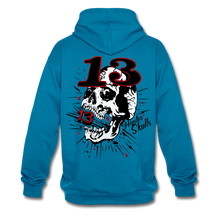 Charger l'image dans la galerie, Sweat-shirt contraste hipster skulls numéro 13 old school serie - bleu paon/gris chiné