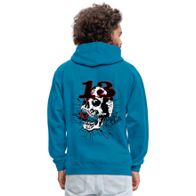 Charger l'image dans la galerie, Sweat-shirt contraste hipster skulls numéro 13 old school serie - bleu paon/gris chiné