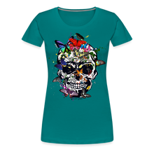 Charger l'image dans la galerie, T-shirt Femme Hipster Crâne Papillons - bleu diva