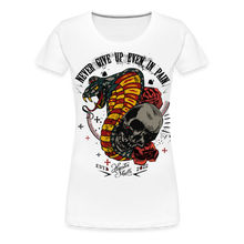 Charger l'image dans la galerie, T-shirt Femme Old Skulls Never Give UP - blanc