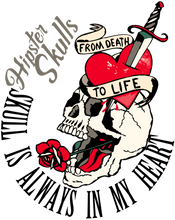 Charger l'image dans la galerie, Homme T-Shirt tete de mort crane hipster skull dague coeur banderole old school from death to life