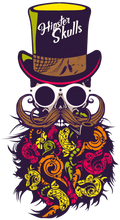 Charger l'image dans la galerie, Femme T-Shirt crâne hipster skull Tête de mort barbu moustache et barbe chapeau multicolore