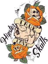 Charger l'image dans la galerie, Homme T-Shirt tête de mort hipster skull old school crane fleur rose true love