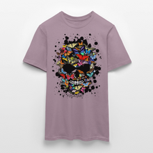 Charger l'image dans la galerie, T-shirt Tête de mort Homme Crâne au papillons noirs - mauve gris 
