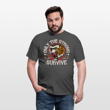 Charger l'image dans la galerie, T-shirt Tattoo old school Homme Tigre - Only the strong survive - charbon
