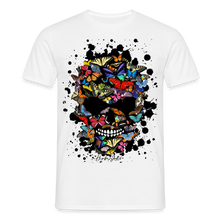Charger l'image dans la galerie, T-shirt Tête de mort Homme Crâne au papillons noirs - blanc

