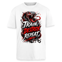 Charger l'image dans la galerie, T-Shirts Musculation Train Destroy Repeat serpent - blanc
