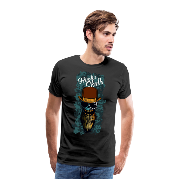 Homme T-Shirt hipster skull Tête de mort barbe crâne barbu chapeau melon lunettes de soleil - black (6587808022707)