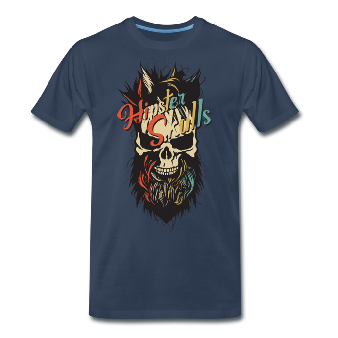 Homme T-Shirt Tête de mort crâne hipster skull barbu moustachu maitre - navy (6590286233779)