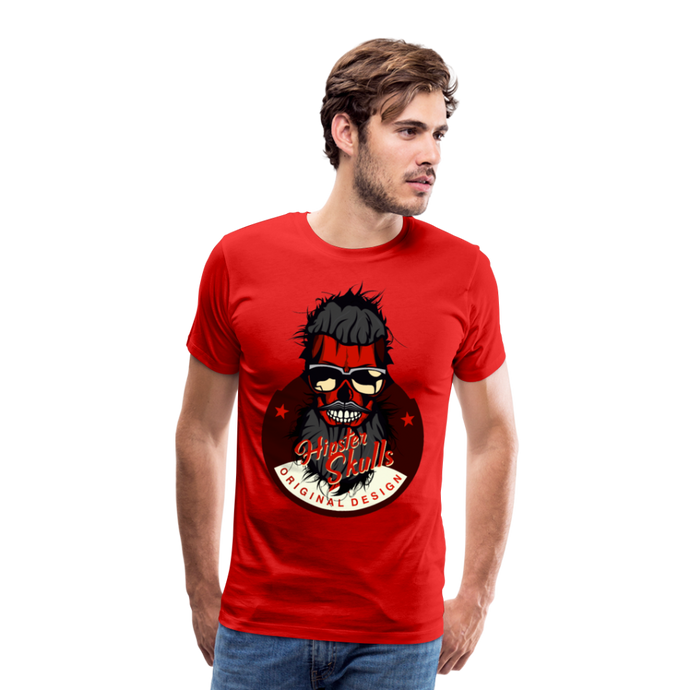 Homme T-Shirt Tête de mort hipster skull crâne barbe et barbu lunette de star - red (6590300324019)