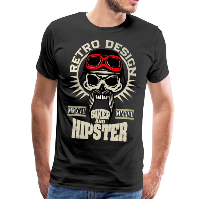 Homme T-Shirt Tête de mort crâne hipster skull moustachu biker motard - black (6590312480947)