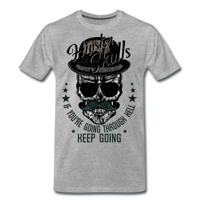 Homme T-Shirt hipster skull Tête de mort crâne moustache chapeau melon keep - heather grey (6600237383859)