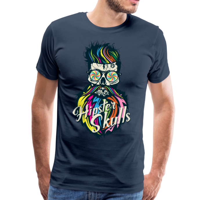 Homme T-Shirt hipster skull Tête de mort crâne barbu barbe hypnotique - navy (6607196455091)