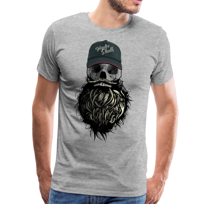 Homme T-Shirt Tête de mort hipster skull crâne à barbe et casquette cap - heather grey (6607872032947)