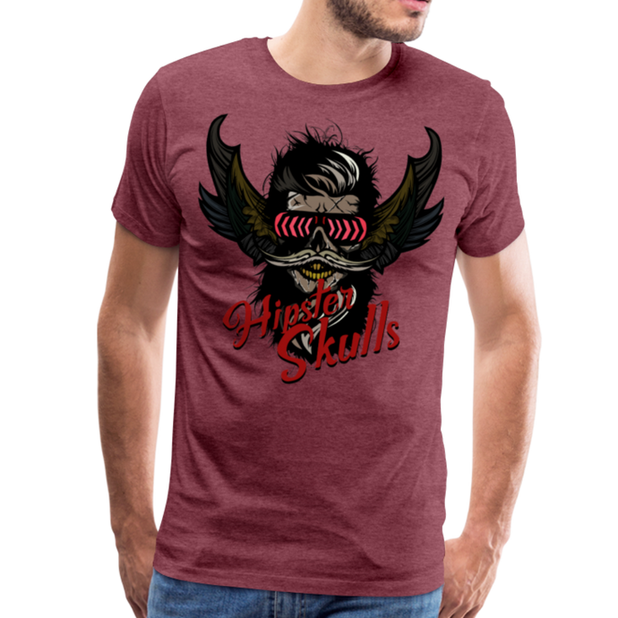 Homme T-Shirt hipster skull Tête de mort barbe crâne moustache wings - heather burgundy (6608248832179)