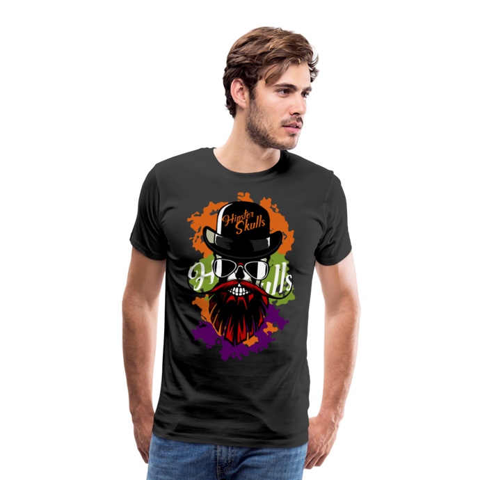 Homme T-Shirt Tête de mort hipster skull crâne barbe et chapeau melon flourish - black (6608447471795)