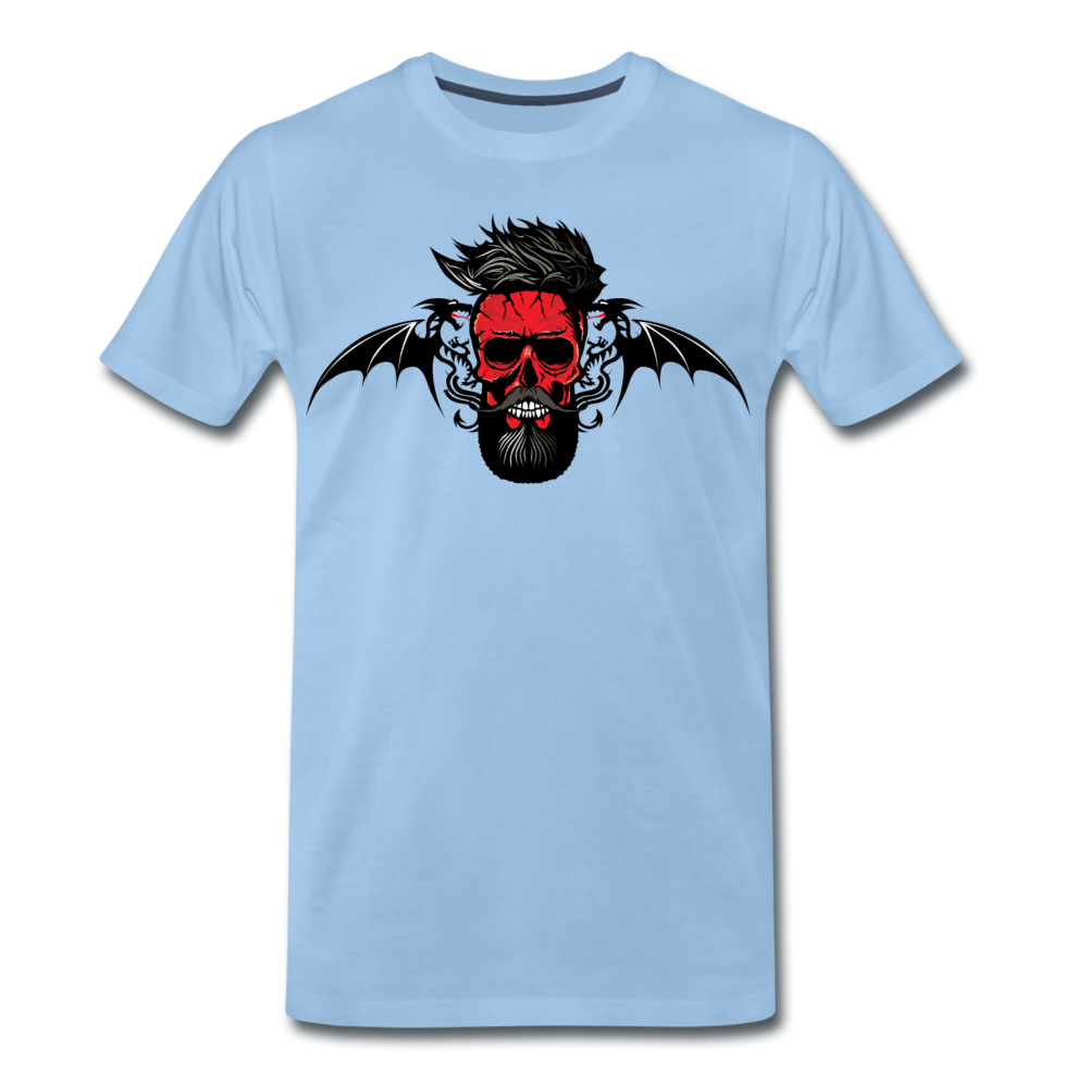 Homme T-Shirt dragon tribal Tête de mort hipster skull crâne barbu tribalisme - sky (6608455991475)