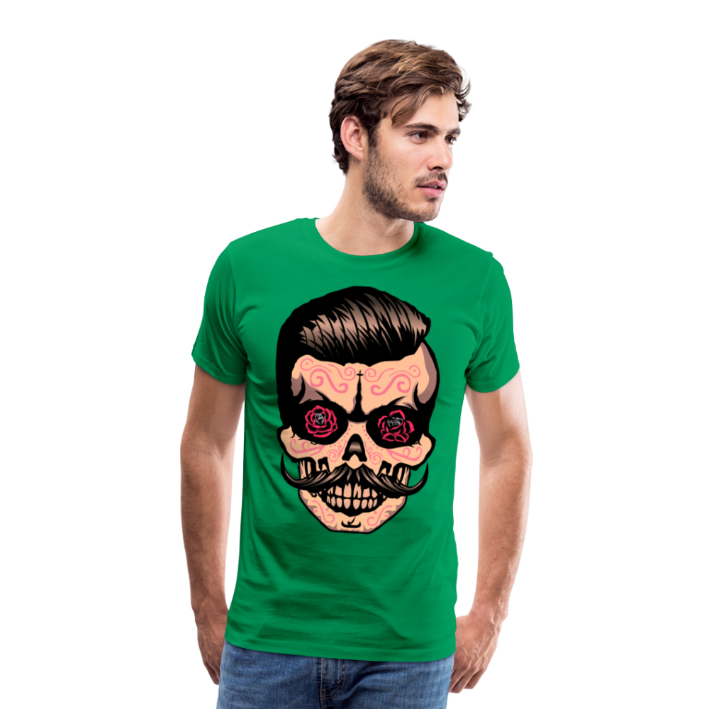 Homme T-Shirt Tête de mort hipster skull mexicaine crâne rose oeils - kelly green (6610957762739)
