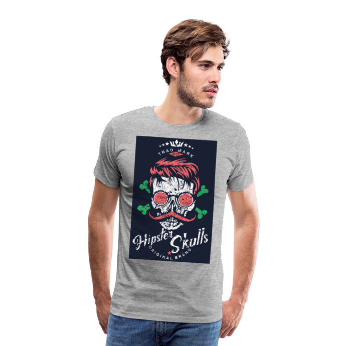 Homme T-Shirt Tête de mort lunettes ronde crâne hipster skull moustache os - heather grey (6611964494003)