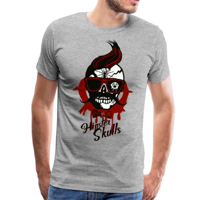 Homme T-Shirt Tête de mort punk crâne hipster skull moustachu anarchie rébellion - heather grey (6611990839475)