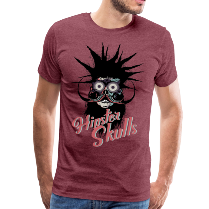 Homme T-Shirt hipster skull barbe et moustache Tête de mort punk crâne captivant - heather burgundy (6612033142963)