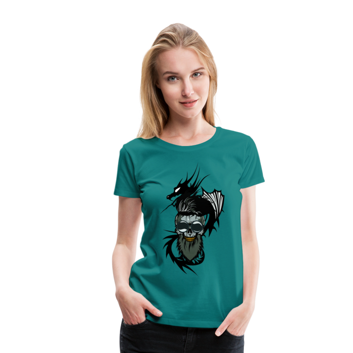 Femme T-Shirt Tête de mort dragon tribal crâne hipster skull demon - diva blue (6621445718195)