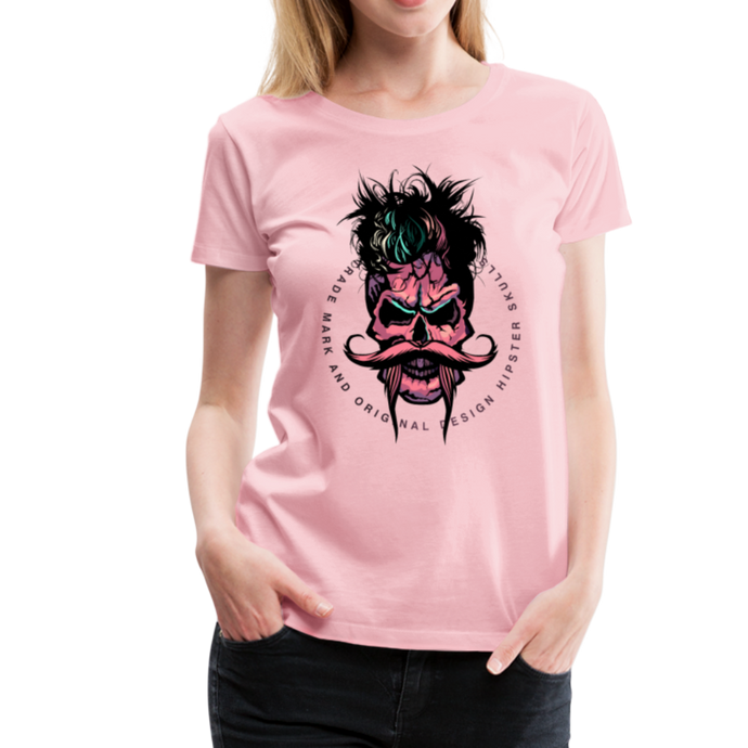 Femme T-Shirt hipster skull moustache Tête de mort barbiche crâne renegade - rose shadow (6627032596659)