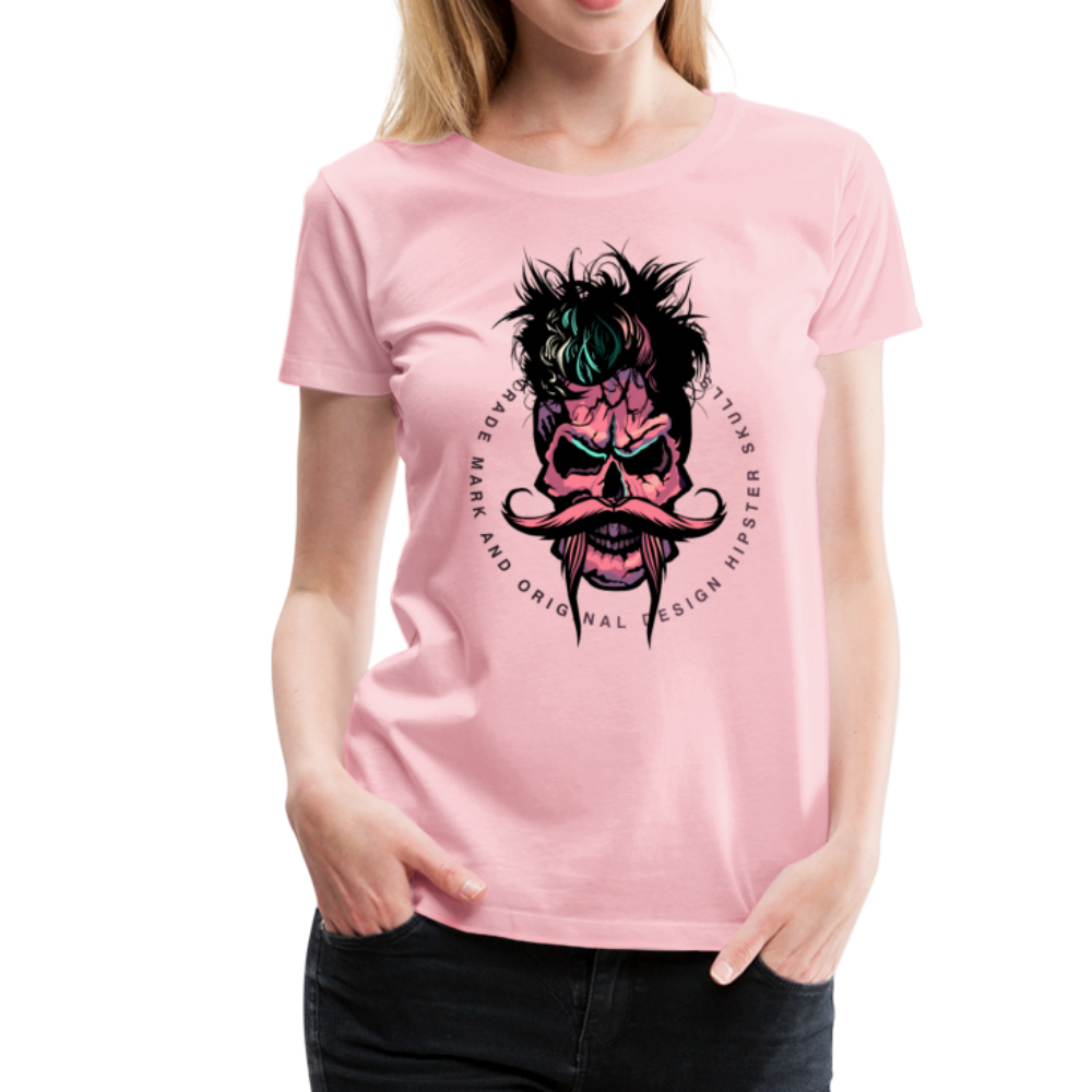 Femme T-Shirt hipster skull moustache Tête de mort barbiche crâne renegade - rose shadow (6627032596659)