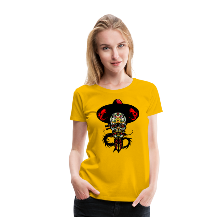 Femme T-Shirt hipster skull Tête de mort mexicaine chapeau et dragon tribal crâne somptueux - sun yellow (6627045474483)