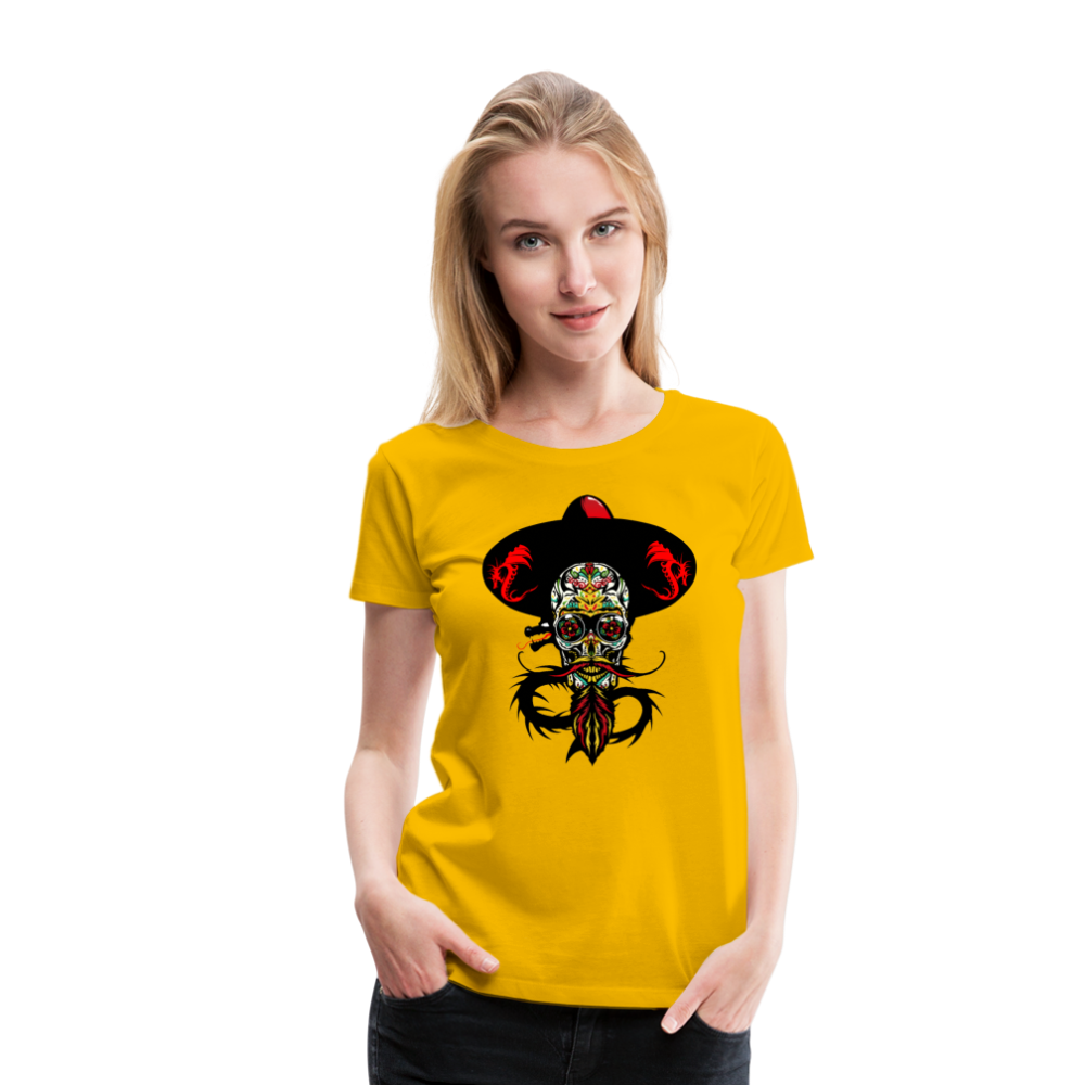 Femme T-Shirt hipster skull Tête de mort mexicaine chapeau et dragon tribal crâne somptueux - sun yellow (6627045474483)