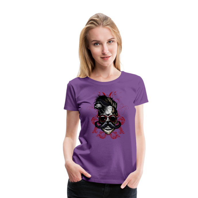 Femme T-Shirt Tête de mort hipster skull crâne moustache lunettes ronde artistic - purple (6627057434803)