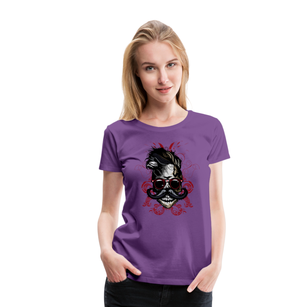 Femme T-Shirt Tête de mort hipster skull crâne moustache lunettes ronde artistic - purple (6627057434803)