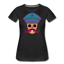 Charger l&#39;image dans la galerie, Femme T-Shirt Tête de mort hipster skull à moustache crâne kepi encre - black (6628084285619)
