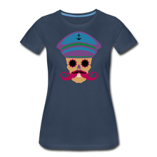 Charger l&#39;image dans la galerie, Femme T-Shirt Tête de mort hipster skull à moustache crâne kepi encre - navy (6628084285619)
