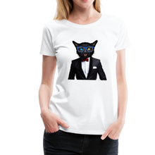 Charger l&#39;image dans la galerie, Femme T-Shirt hipster Tête de chat avec costume noeud papillon - white (6629289459891)
