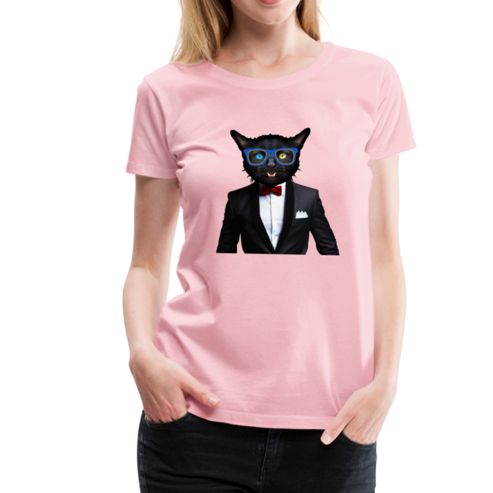 Femme T-Shirt hipster Tête de chat avec costume noeud papillon - rose shadow (6629289459891)