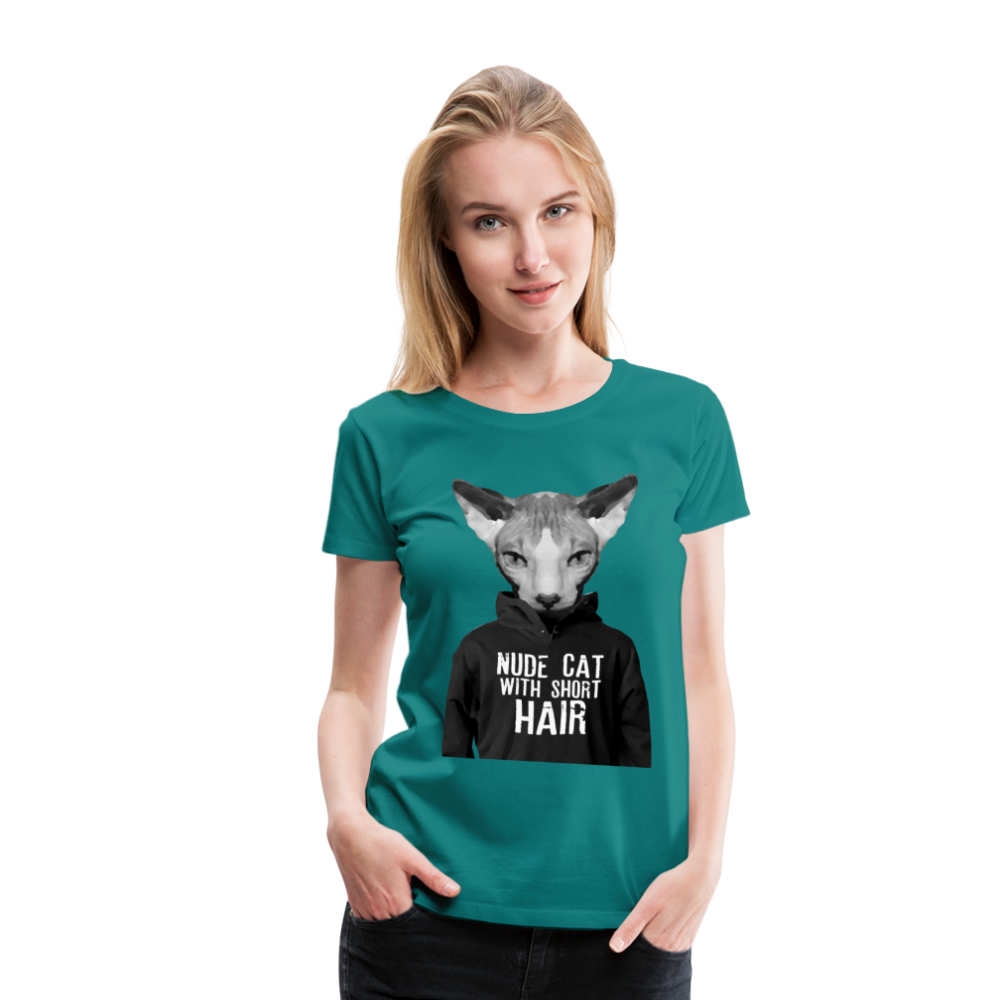 Femme T-Shirt Hipster chat nude cat with short hair - diva blue (6629297488051)