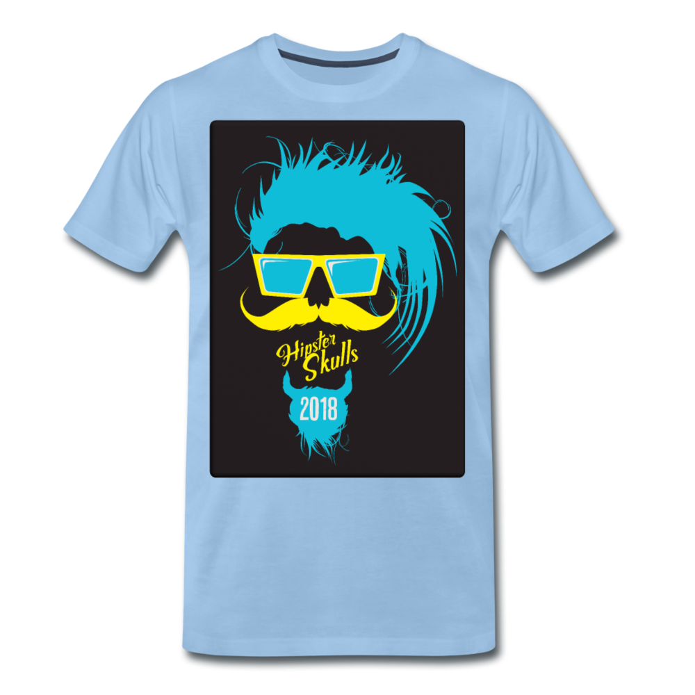 Homme T-Shirt hipster skull Tête de mort crâne punk lunette moustache 2018 - ciel (6641941577907)