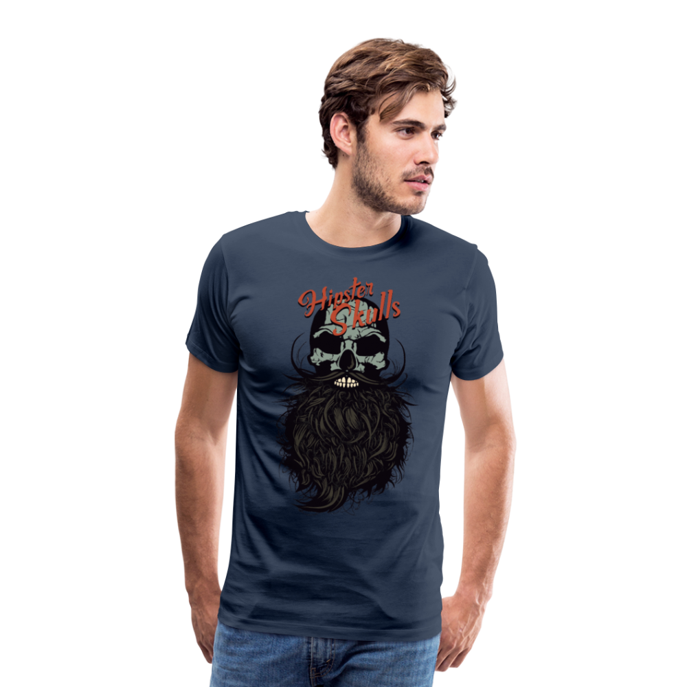 Homme T-Shirt Tête de mort hipster skull crâne barbu et moustachu warlike - bleu marine (6683127185587)