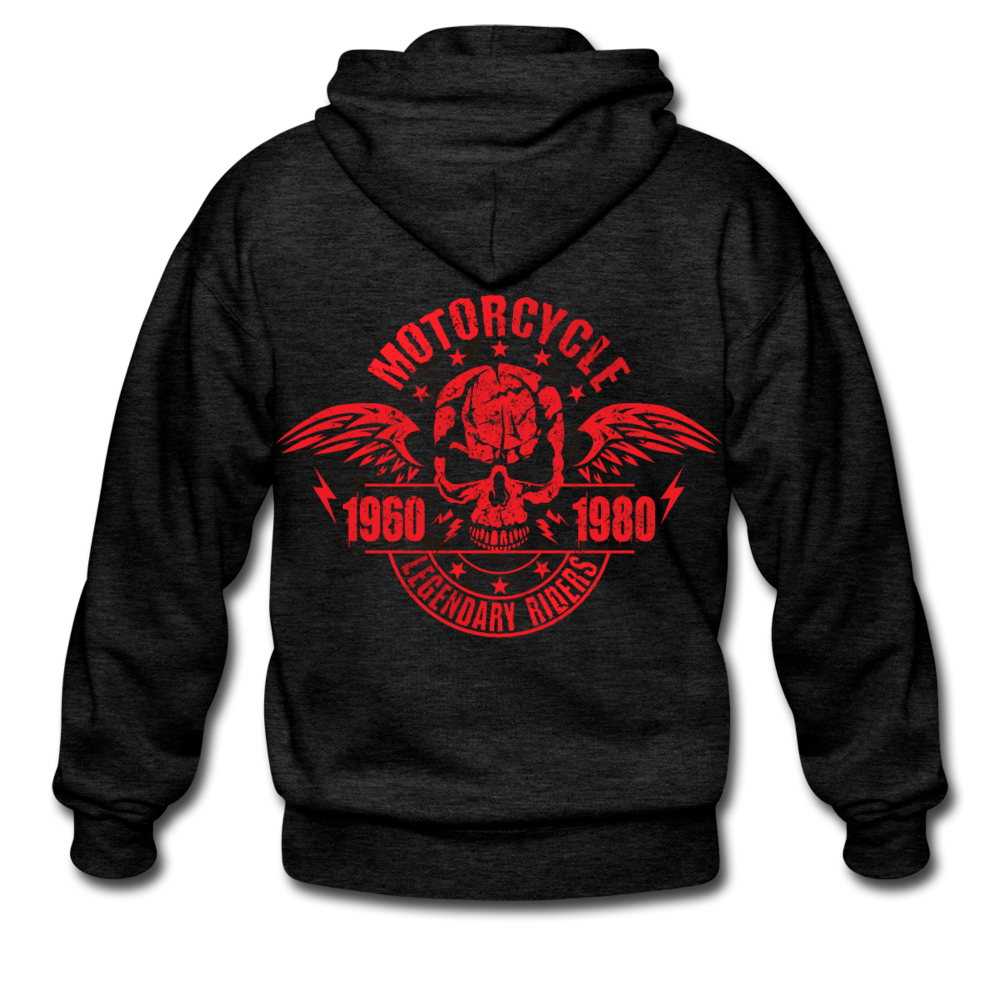 Homme Sweatshirt zippé T-Shirt Tête de mort motorcycle crâne skull motard legendary riders - charbon