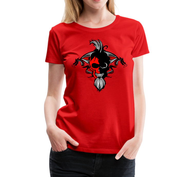 Femme T-Shirt Tête de mort crâne hipster skull barbe dragon tribal punk - rouge