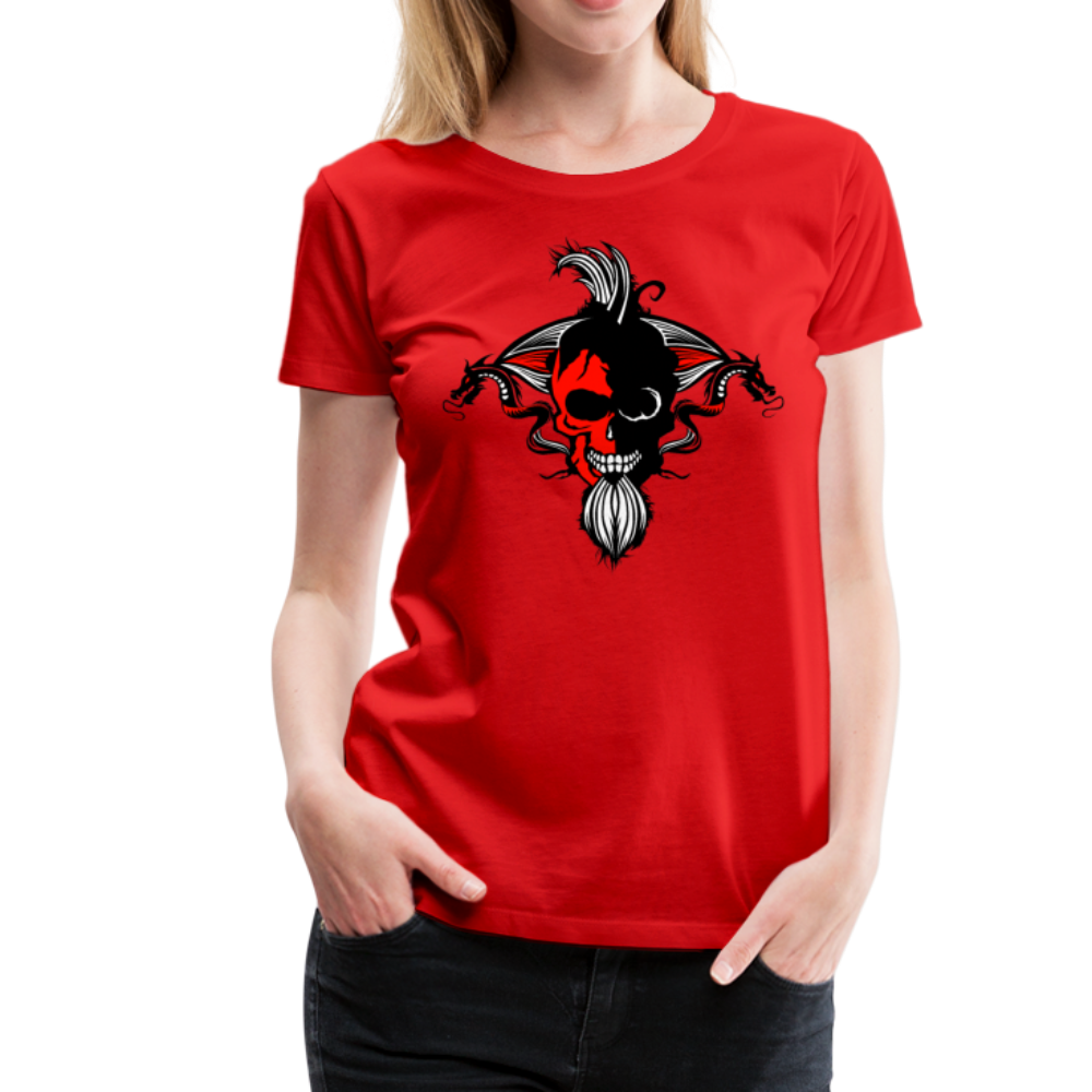 Femme T-Shirt Tête de mort crâne hipster skull barbe dragon tribal punk - rouge