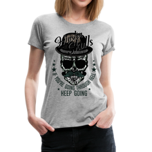 Charger l&#39;image dans la galerie, Femme T-Shirt hipster skull Tête de mort crâne moustache chapeau melon keep - gris chiné
