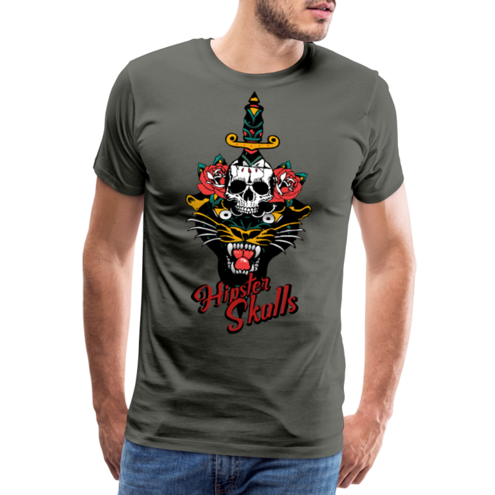 Homme T-Shirt old school hipster skull dague tete de mort panthere yelling - asphalte