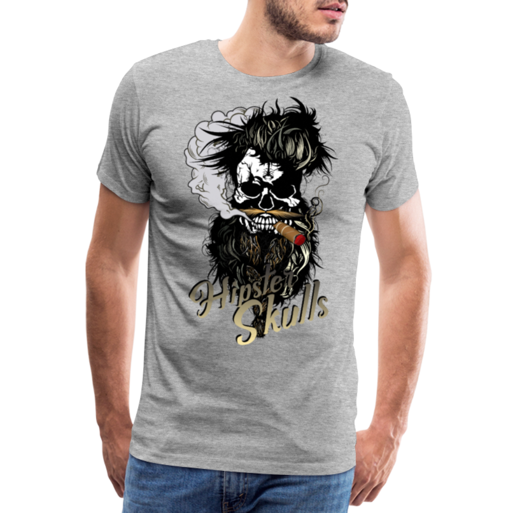 Homme T-Shirt Tête de mort Hipster skulls barbu et moustachu scorpion - gris chiné