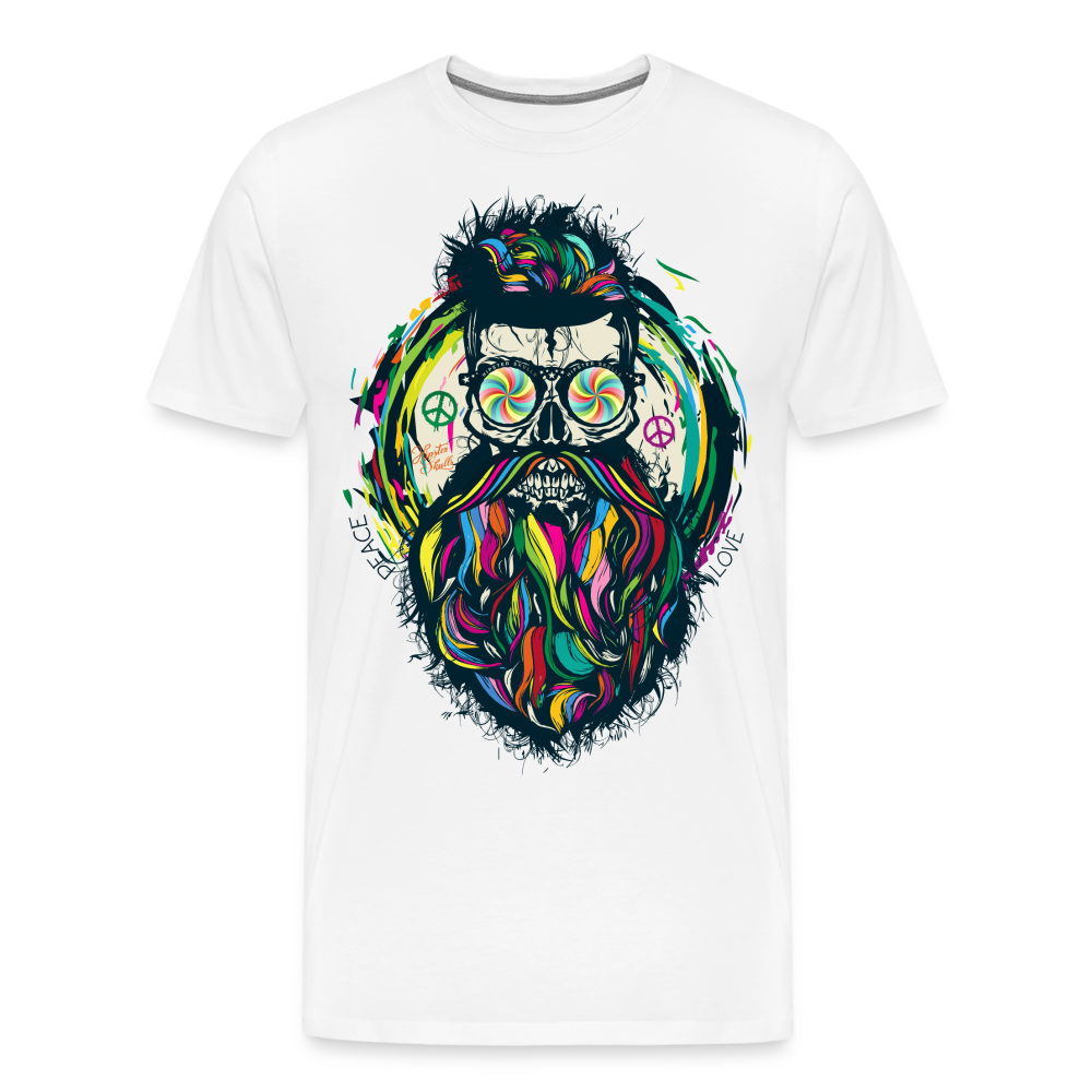 T-shirt Homme Hipster Skulls Peace - blanc