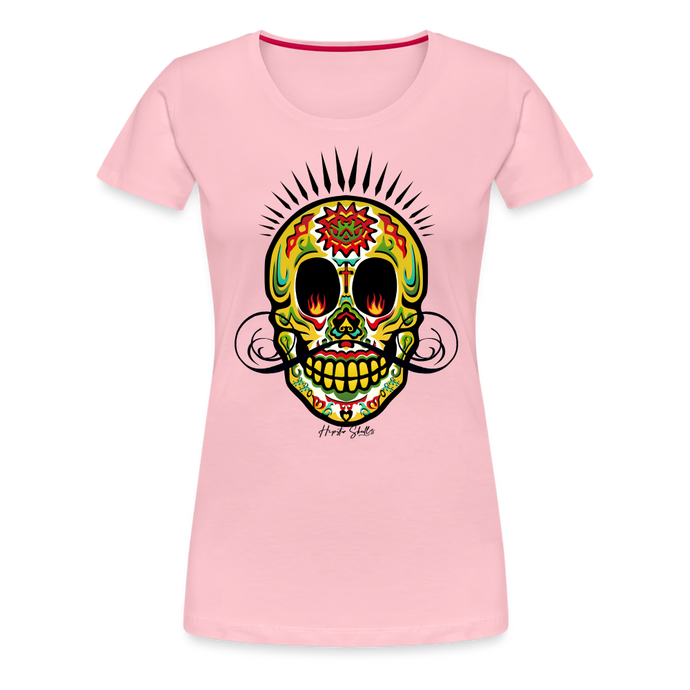 T-shirt Femme Tête de mort Mexicaine eye on fire - rose liberty